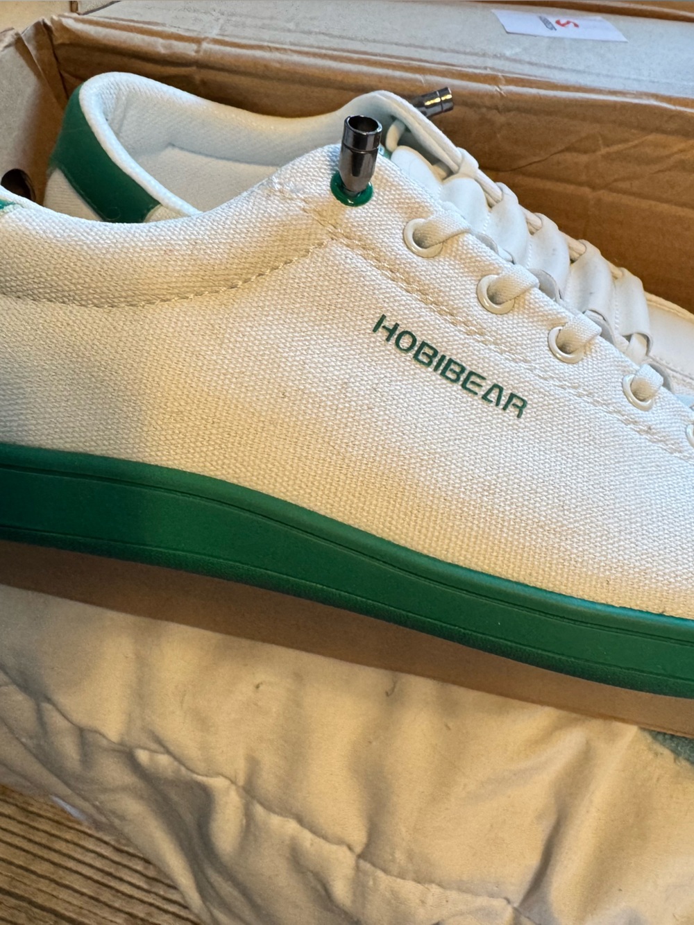 Hobibear Barefoot Sorrsl - White Canvas Sneakers with Green Sole